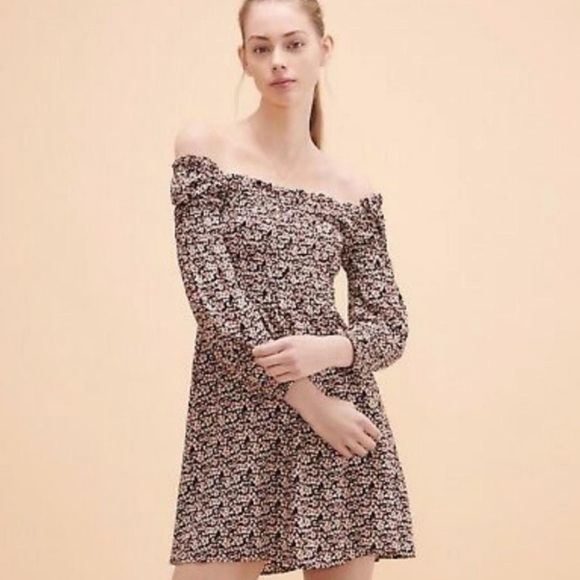 Maje Ranael Floral Print Smocked Bodice Long Sleeve Mini Dress - Picture 1 of 8